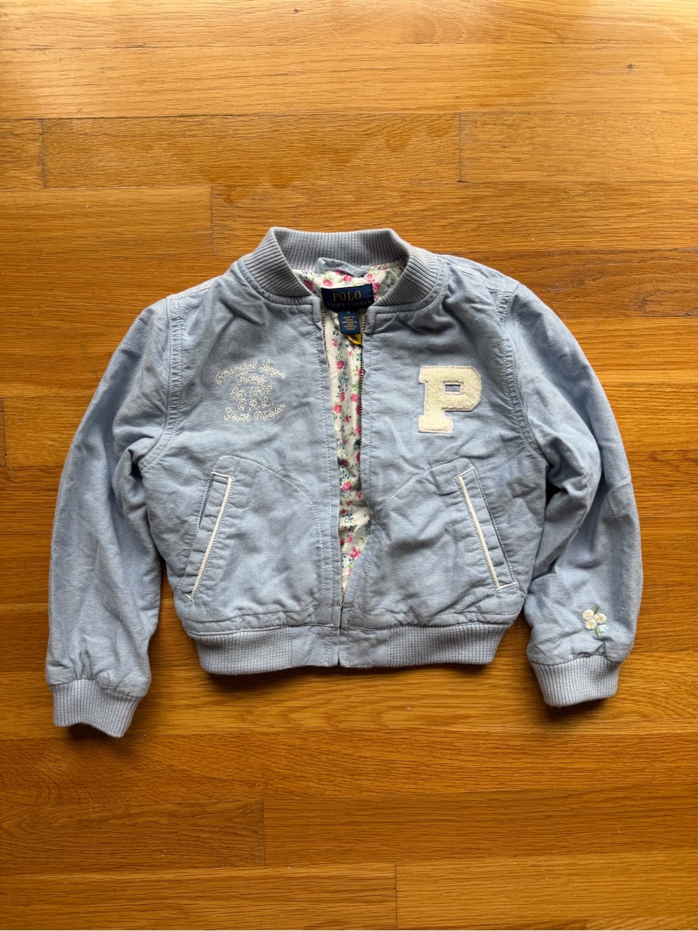 Polo Ralph Lauren Girls Light Blue Varsity Jacket – Size 4